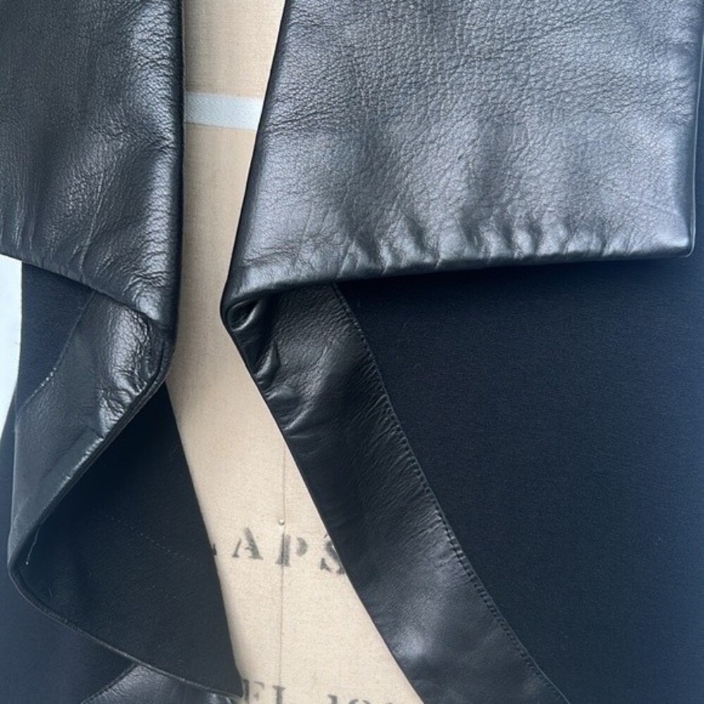People Like Frank Anthropologie Edgy Black Leather Trim Waterfall Open Vest Sz 6 - Picture 3 of 8